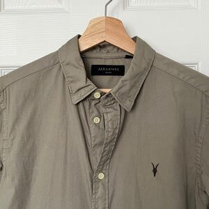 All Saints Olive Green Classic Cotton Button Up Shirt, Men’s Small